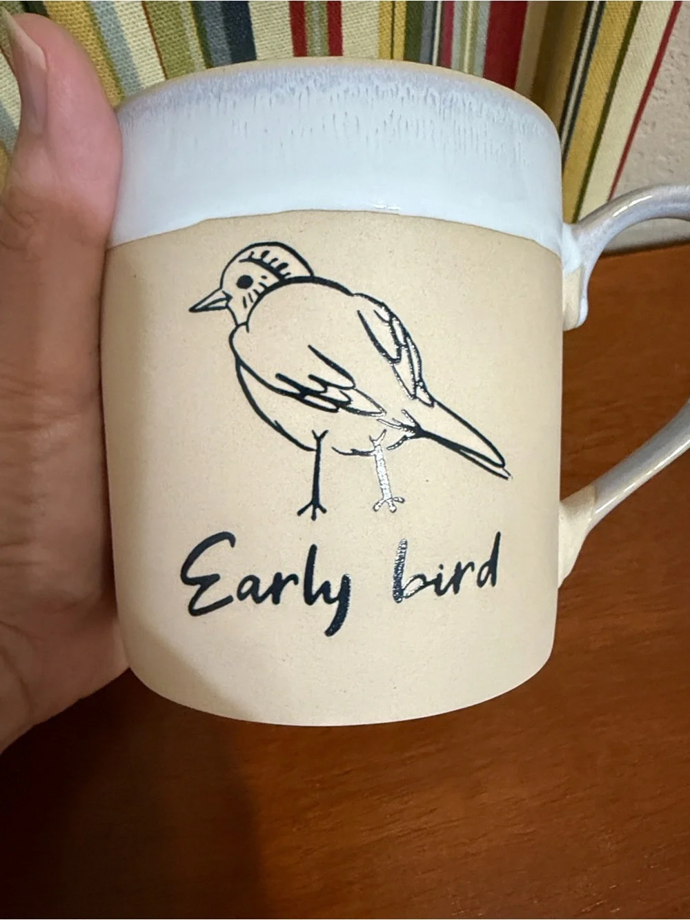Early Bird Ceramic Coffee Mug - Cream and White